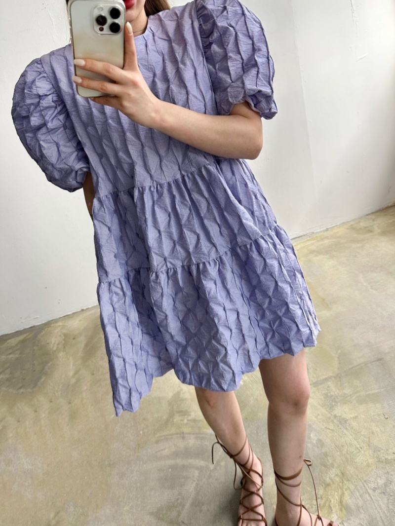 Folds sweet summer fashion puff sleeve Korean style dress