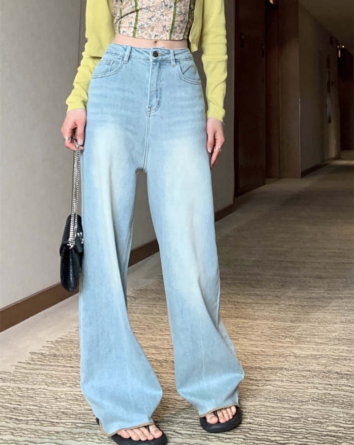 Light-blue retro wide leg washed high waist jeans