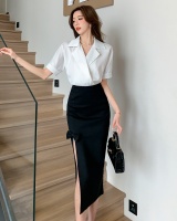 Unique short sleeve long skirt high waist shirt a set