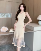 Knitted slim thin dress France style summer long dress