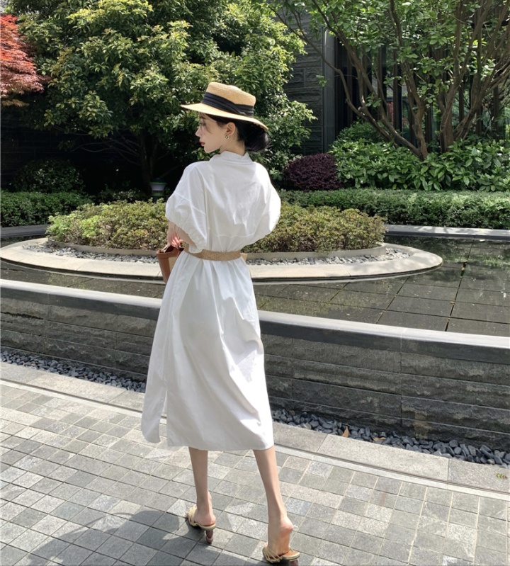 Summer Korean style France style lapel puff sleeve dress