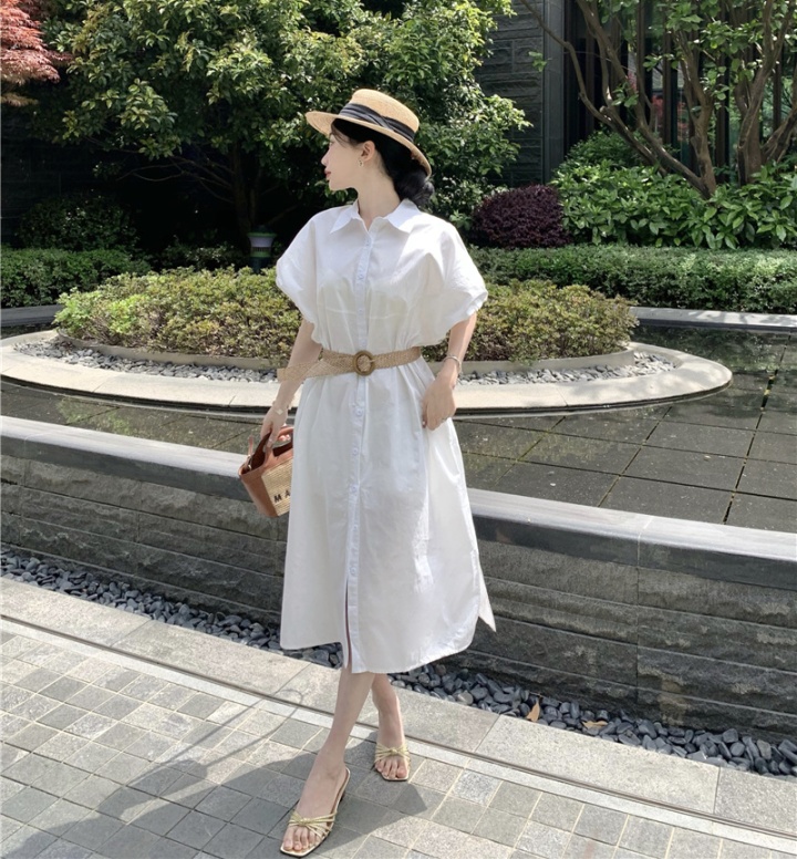 Summer Korean style France style lapel puff sleeve dress