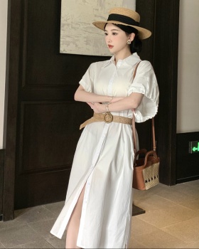 Summer Korean style France style lapel puff sleeve dress
