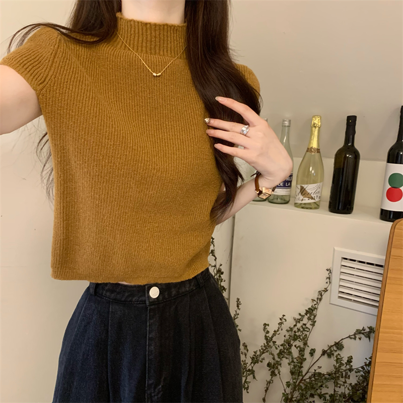Summer short tops stand collar sweater