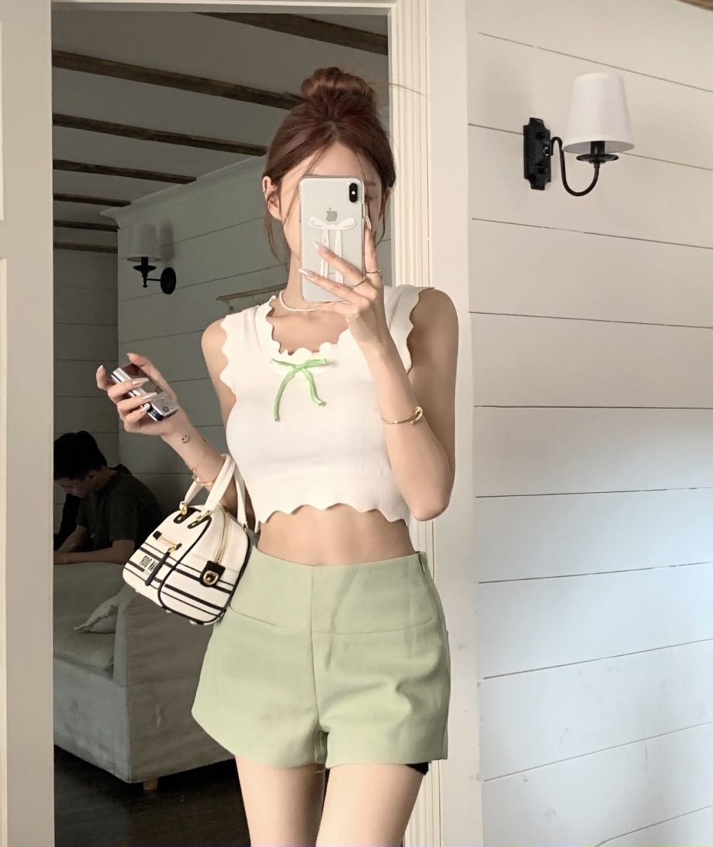 Knitted short summer vest stereoscopic ribbon tops for women