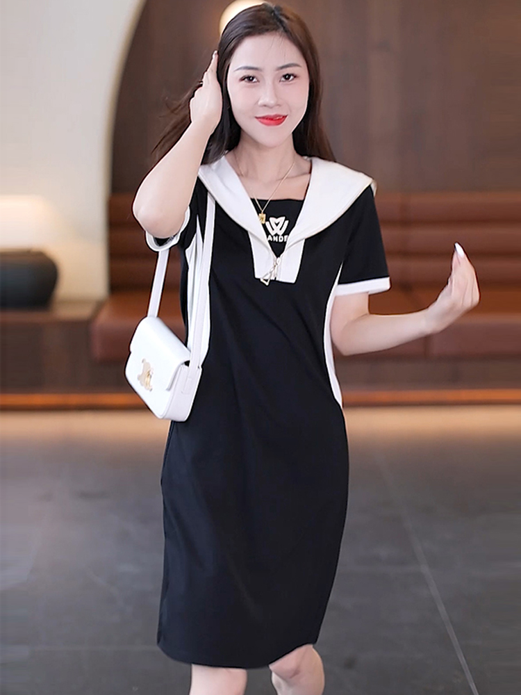 Lapel long short sleeve Western style fashionable dress