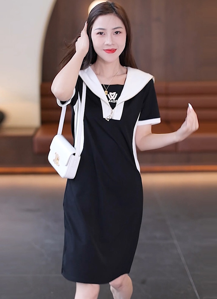 Lapel long short sleeve Western style fashionable dress