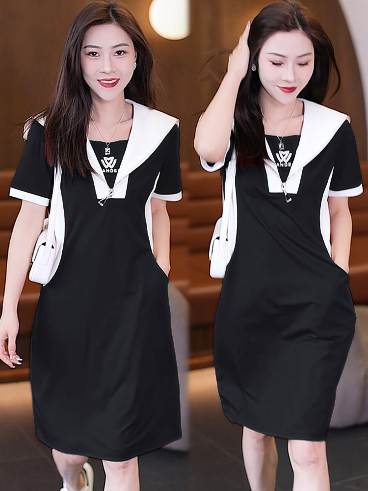 Lapel long short sleeve Western style fashionable dress