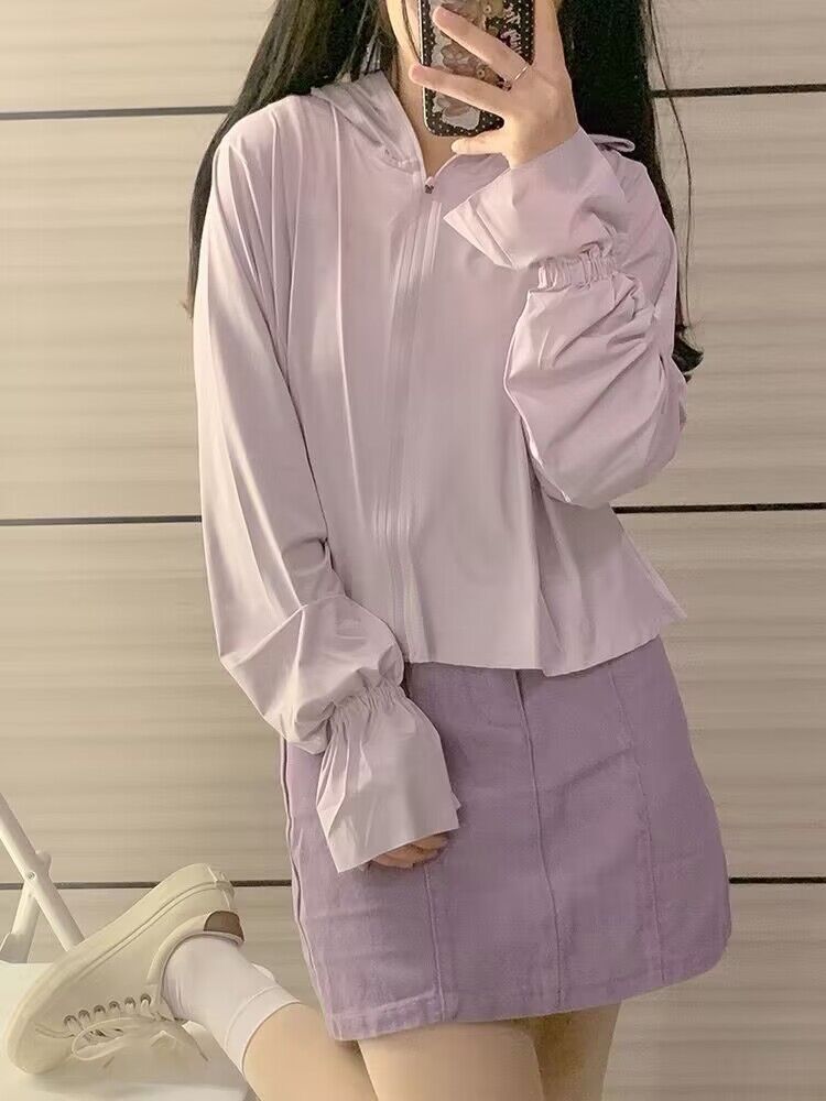 Purple short thin cardigan summer ice silk tops for women