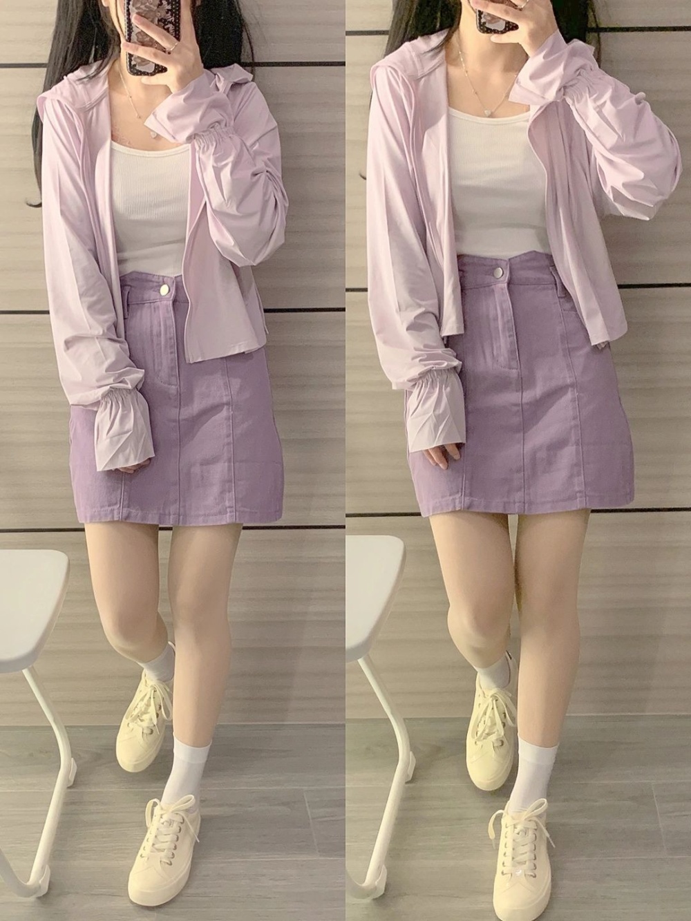 Purple short thin cardigan summer ice silk tops for women
