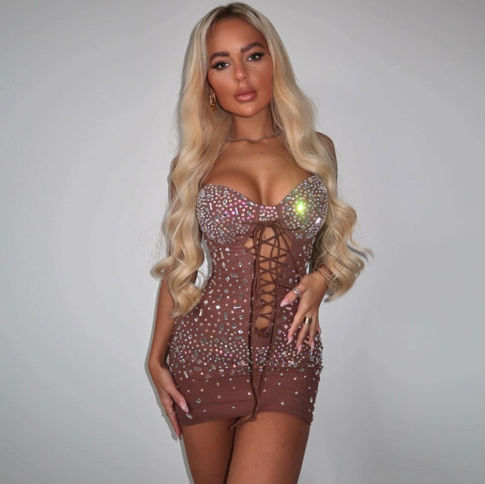 Slim bandage European style sexy rhinestone dress