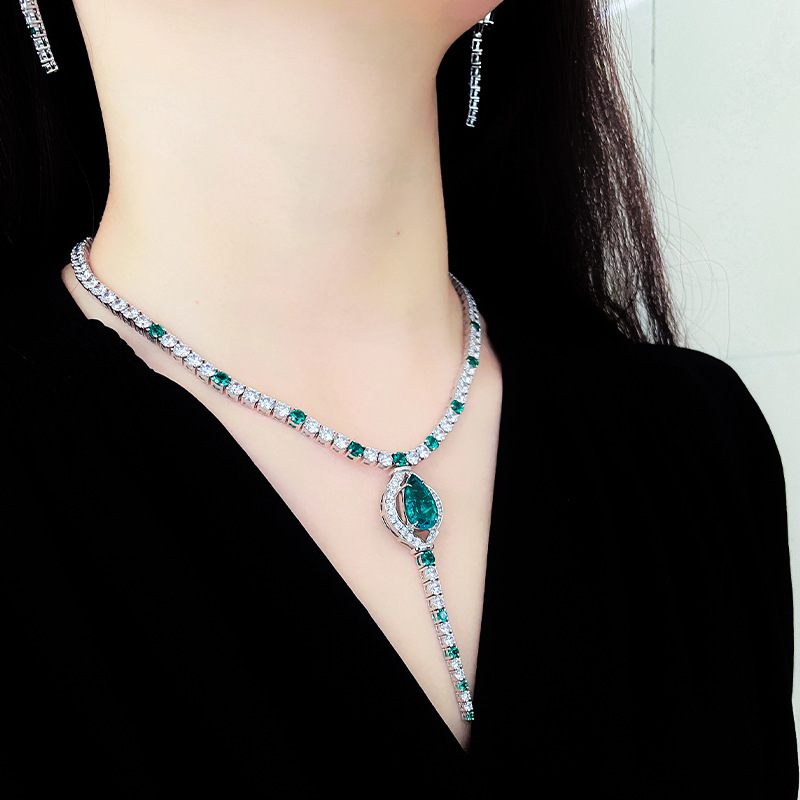 Temperament stud earrings gem necklace a set for women