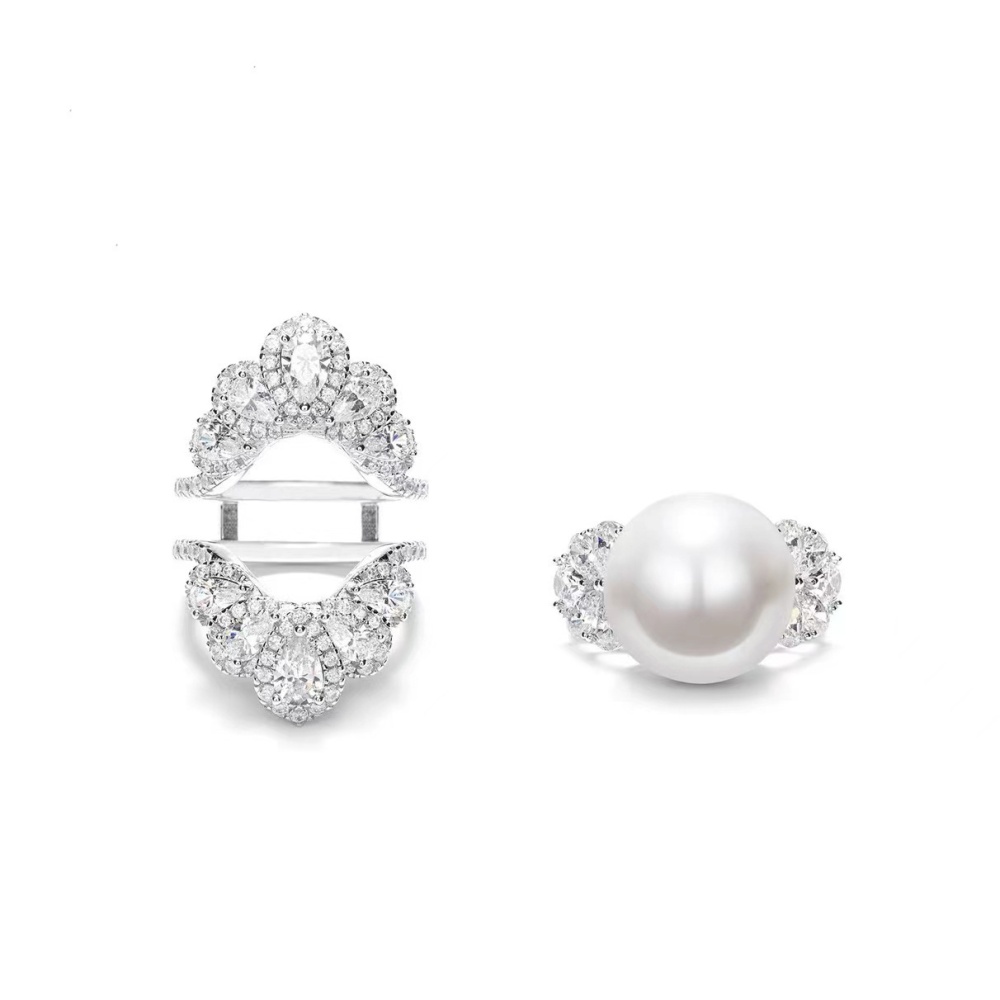 All-match exaggeration pearl luxurious ring