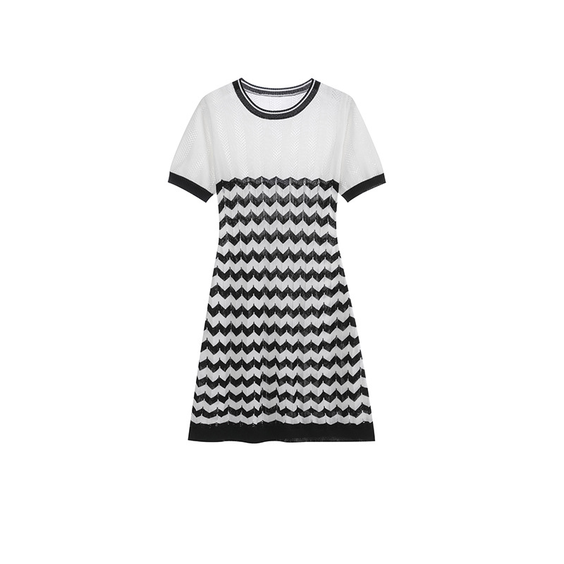 Stripe mixed colors slim knitted dress for women