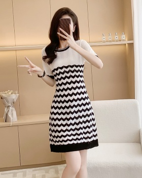 Stripe mixed colors slim knitted dress for women