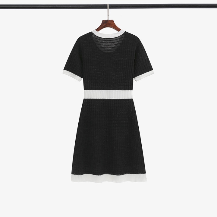Short sleeve knitted mixed colors dress for women
