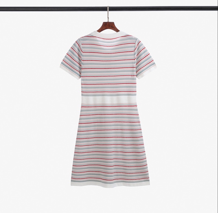 Stripe summer mixed colors fashion and elegant knitted dress