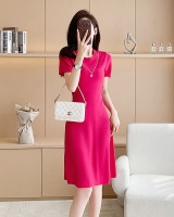 Summer rose-red short sleeve knitted dress for women