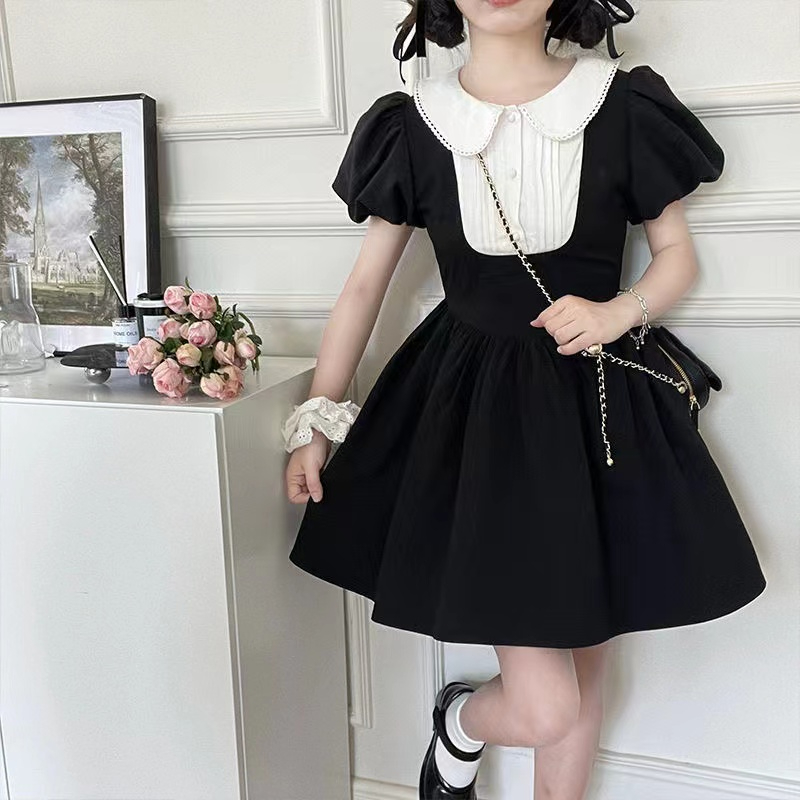 Lovely slim Japanese style puff sleeve student summer dress