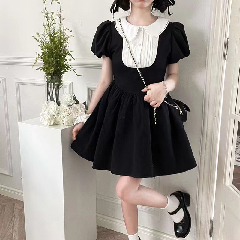 Lovely slim Japanese style puff sleeve student summer dress