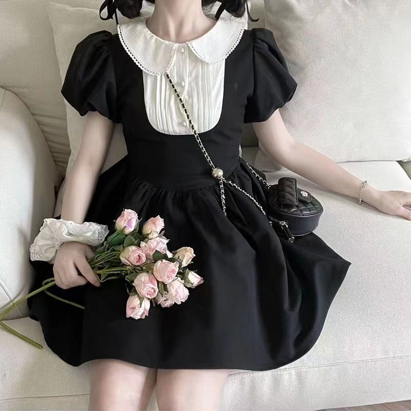 Lovely slim Japanese style puff sleeve student summer dress