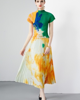 Short quality long color Pleats Please flower skirt
