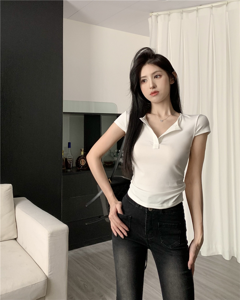 Casual cozy short sleeve tops knitted cotton T-shirt
