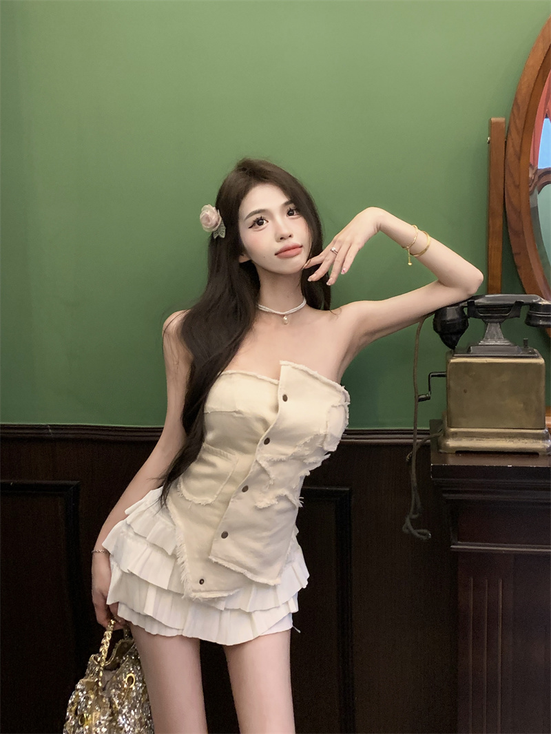 Pinched waist retro wrapped chest tops for women