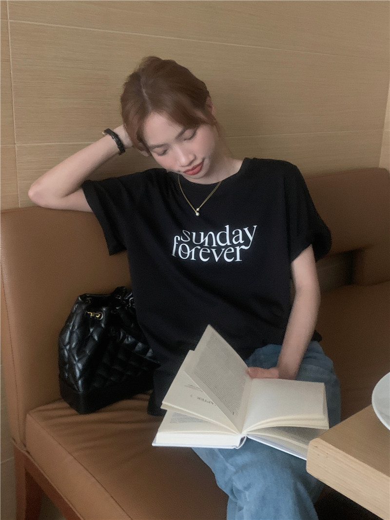 Printing letters round neck simple Korean style T-shirt