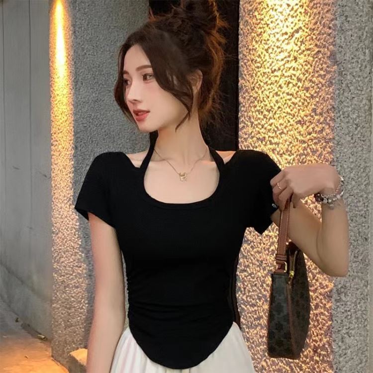 Halter Korean style T-shirt short summer tops for women