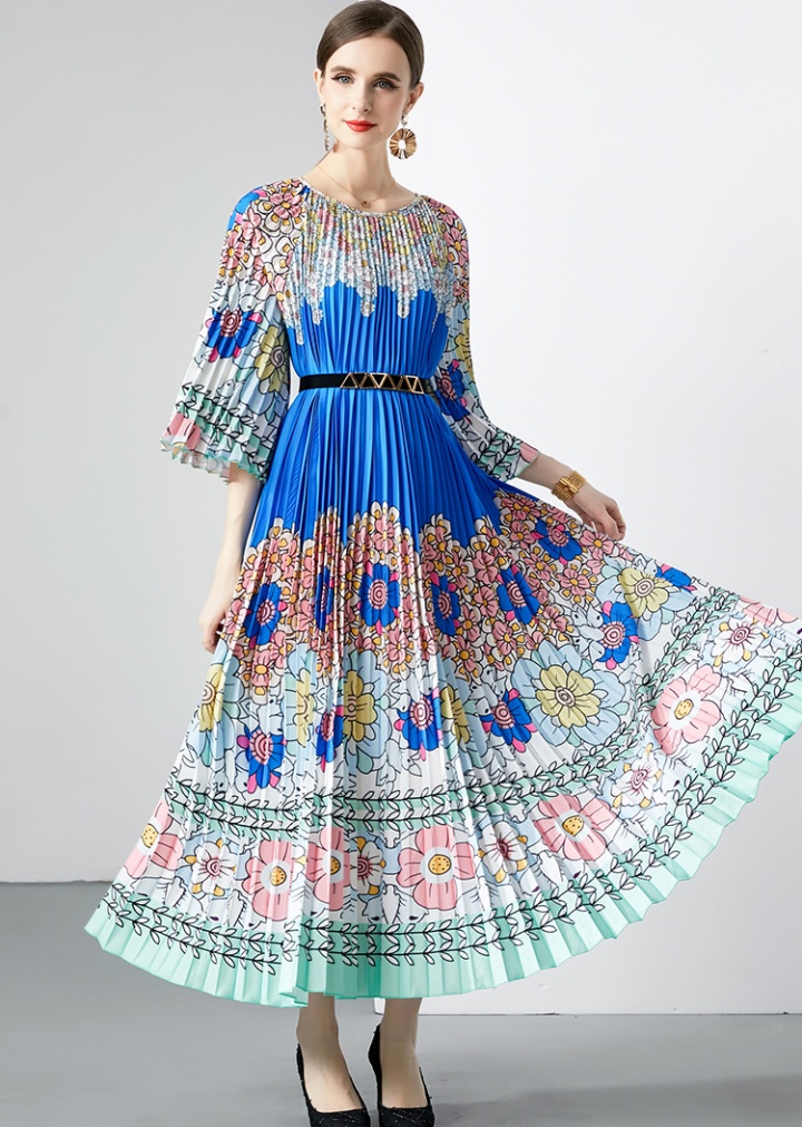 Big skirt printing quality pleated organ dress