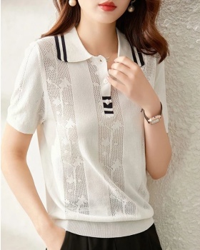 Short sleeve lapel tops Casual sweater for women