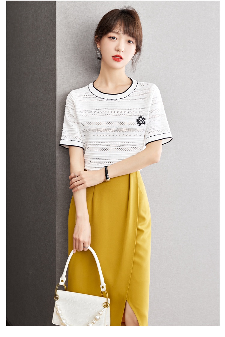 Summer white T-shirt knitted stereoscopic tops for women