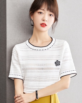 Summer white T-shirt knitted stereoscopic tops for women