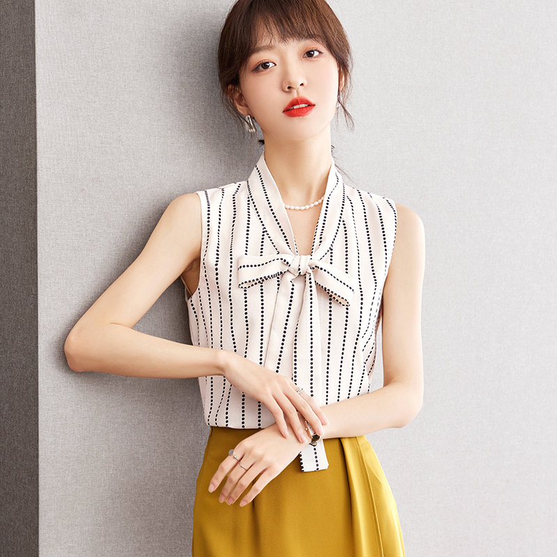 Chiffon V-neck sleeveless shirt summer stripe vest for women
