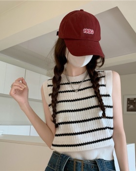 France style stripe vest short tops for women