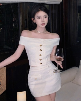 Fashion and elegant beige skirt sleeveless tops 2pcs set