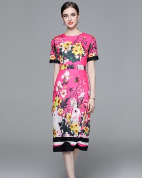 Colors printing dress short sleeve pullover long dress