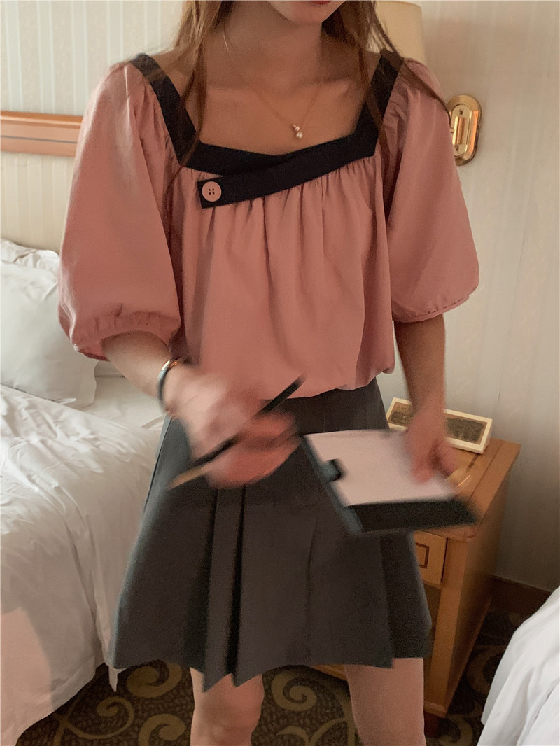 Short sleeve mixed colors Korean style pullover shirt