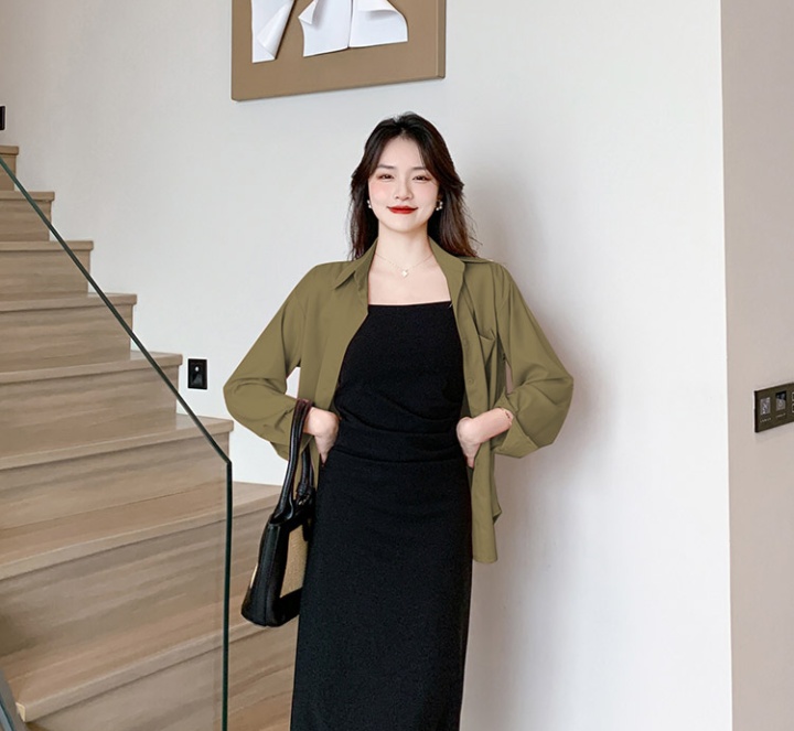 Fashion Korean style shirt temperament strap dress a set