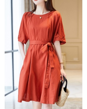 Round neck red summer elegant Casual pullover dress for women