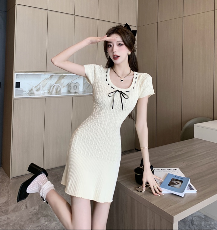 France style summer dress square collar T-back for women