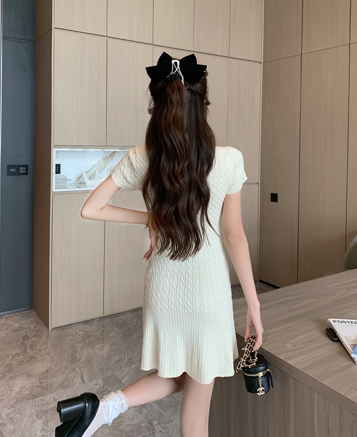 France style summer dress square collar T-back for women