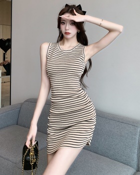 Pinched waist knitted vest slim summer T-back for women