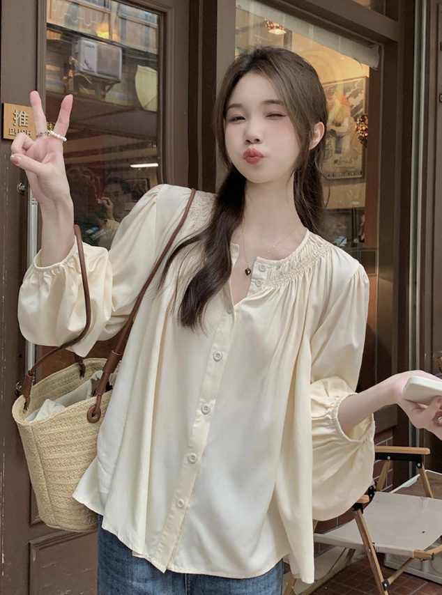 Loose Casual tops round neck Korean style shirt for women
