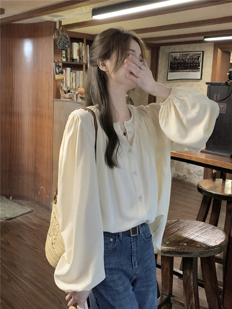 Loose Casual tops round neck Korean style shirt for women