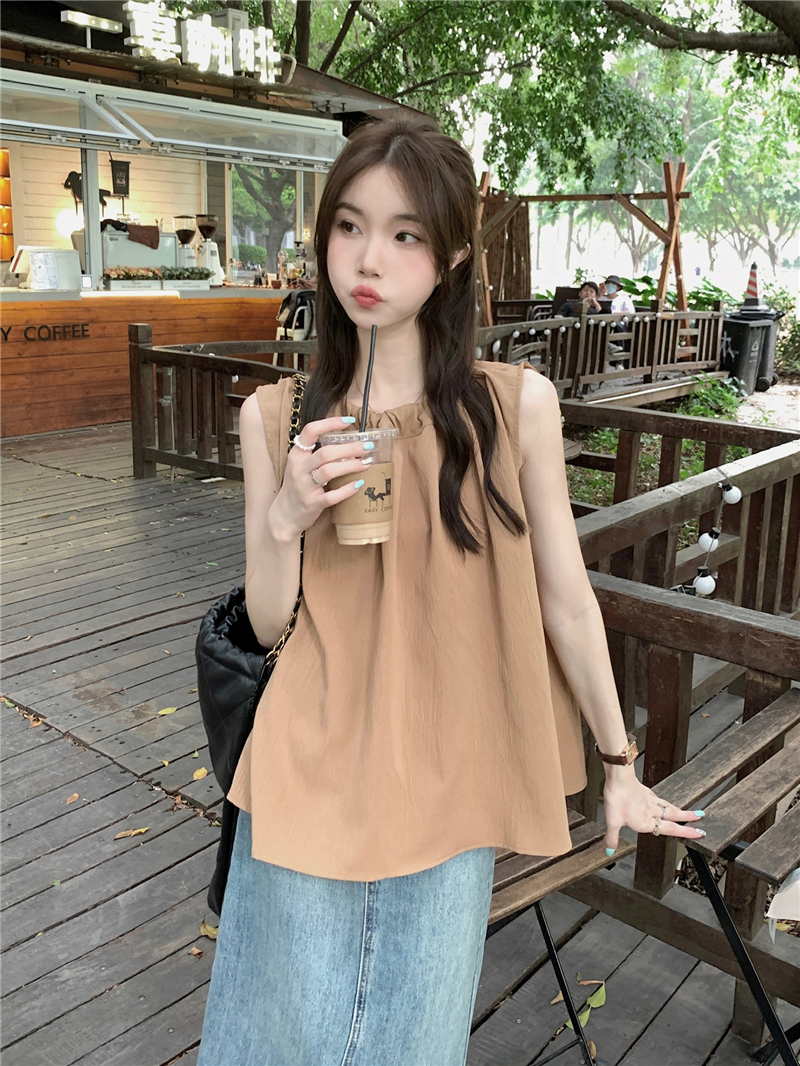 All-match slim sleeveless tops pure loose vest for women