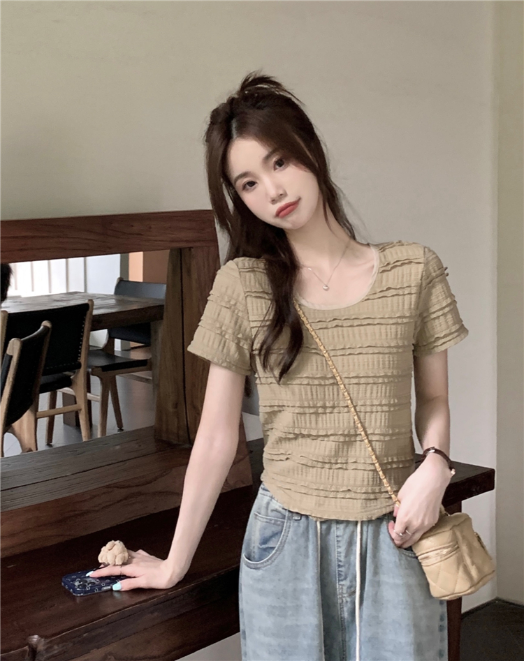 Lace all-match T-shirt square collar tops for women