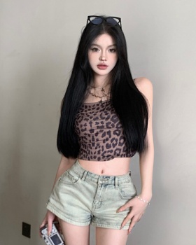 Retro spicegirl short leopard sling tight short jeans