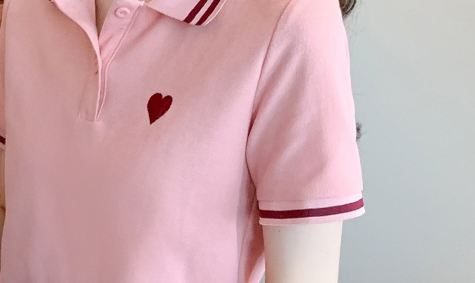 Heart pullover college style shirt embroidery summer T-shirt